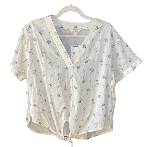 Lucky Brand Tops - Lucky Brand Large Cream Palm Print Blouse NWT